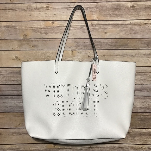 VICTORIAS SECRET White Laser Cut Tassel Tote Bag - Picture 2 of 7